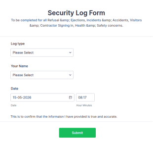 Security Log Form Template