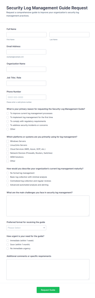 Security Log Management Guide Request Form Template