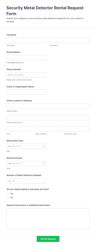 Security Metal Detector Rental Request Form Template