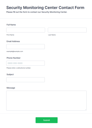 Security Monitoring Center Contact Form Template
