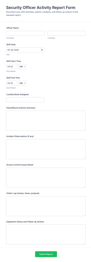 Security Officer Activity Report Form Template