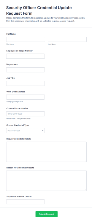 Security Officer Credential Update Request Form Template