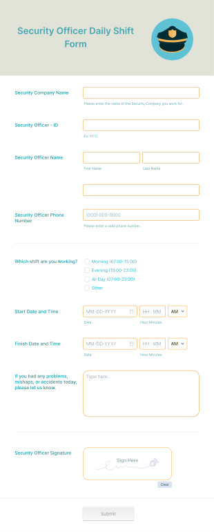 Security Officer Daily Shift Form Template