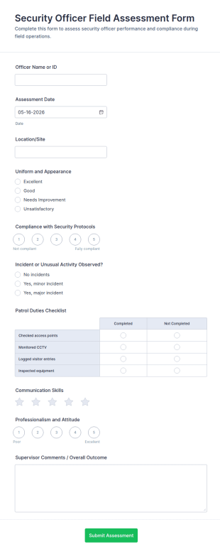 Security Officer Field Assessment Form Template
