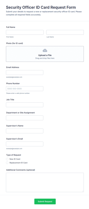 Security Officer ID Card Request Form Template
