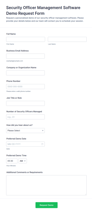 Security Officer Management Software Demo Request Form Template