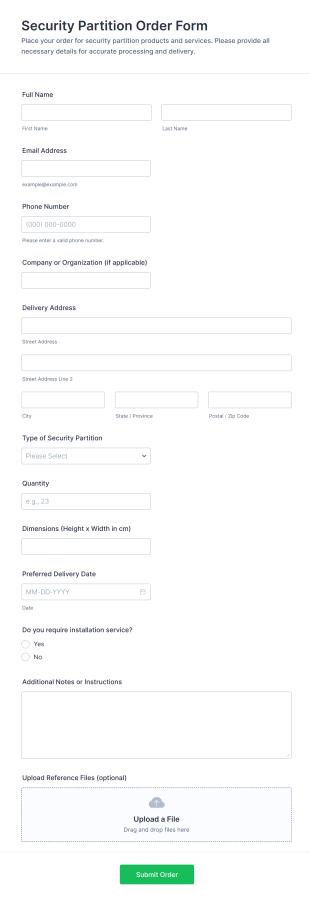 Security Partition Order Form Template