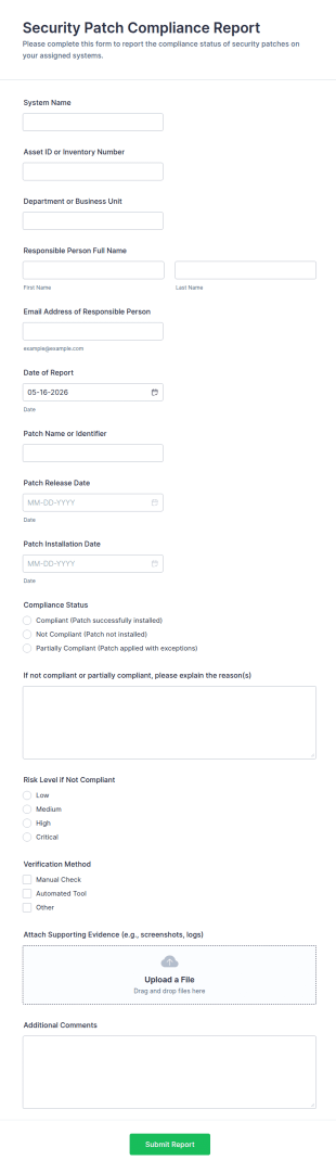 Security Patch Compliance Report Form Template