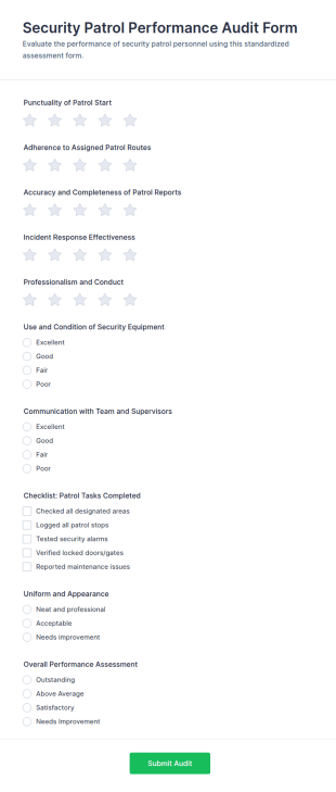 Security Patrol Performance Audit Form Template