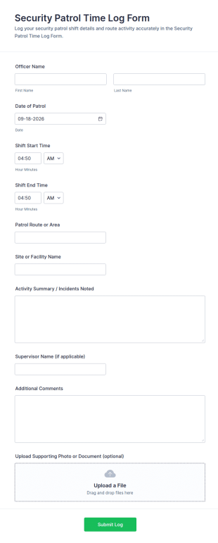 Security Patrol Time Log Form Template
