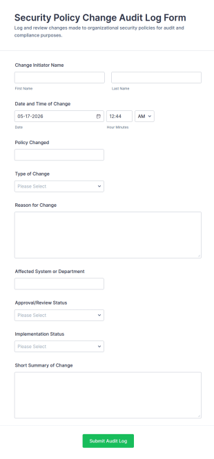 Security Policy Change Audit Log Form Template