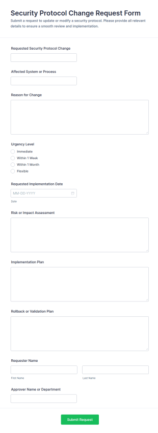 Security Protocol Change Request Form Template