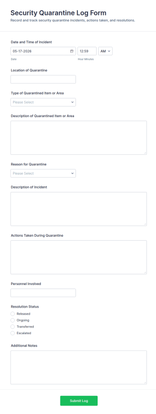 Security Quarantine Log Form Template