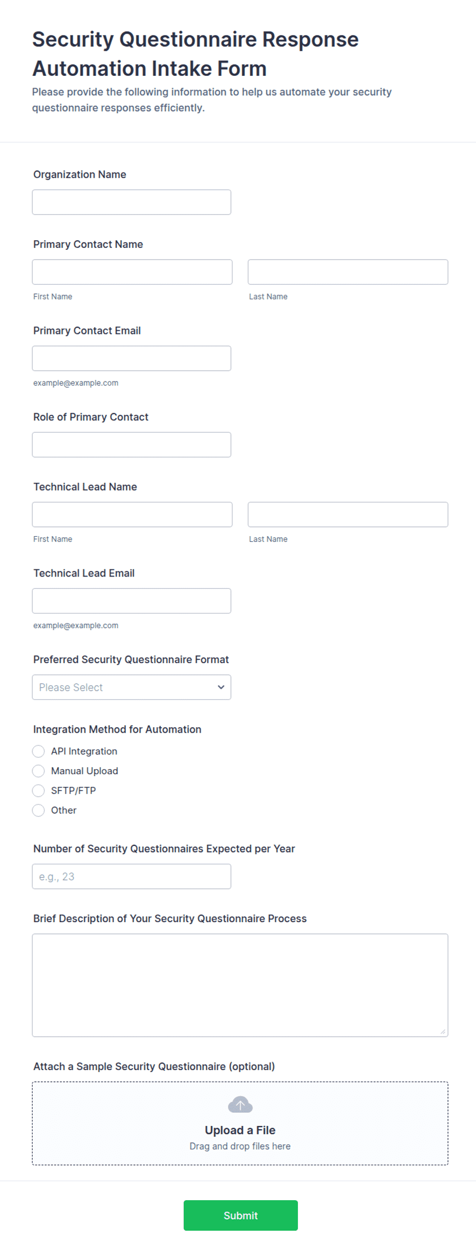 Security Questionnaire Response Automation Intake Form Template | Jotform