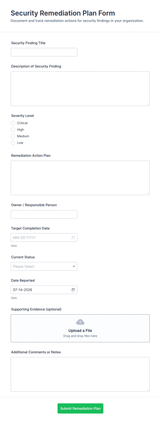 Security Remediation Plan Form Template