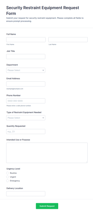 Security Restraint Equipment Request Form Template