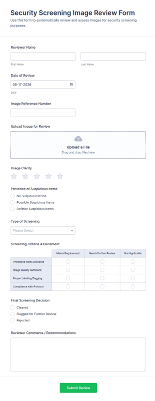 Security Screening Image Review Form Template