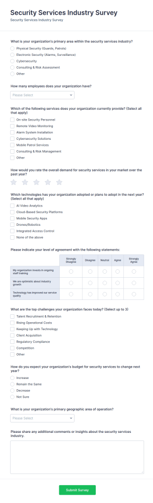 Security Services Industry Survey Form Template