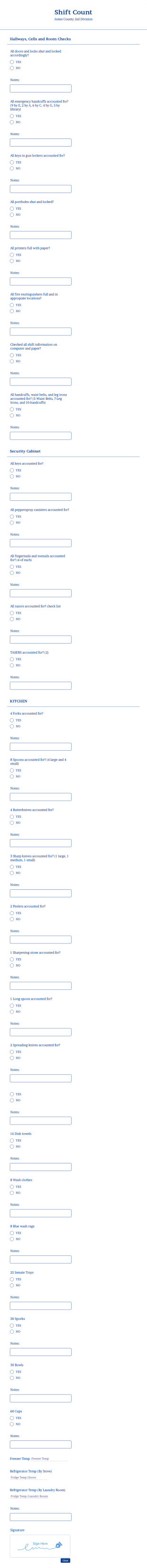 Security Shift Checklist Form Template