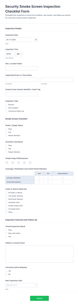 Security Smoke Screen Inspection Checklist Form Template