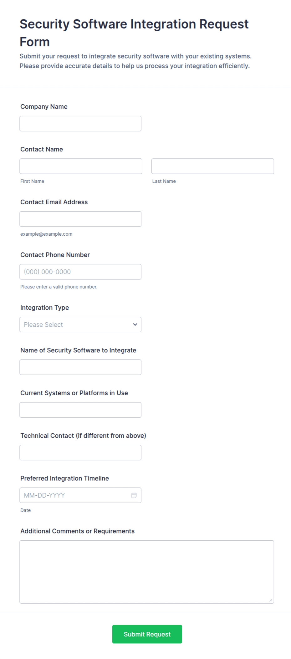 Security Software Integration Request Form Template | Jotform