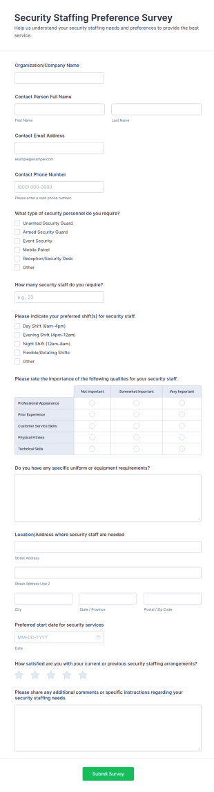 Security Staffing Preference Survey Form Template