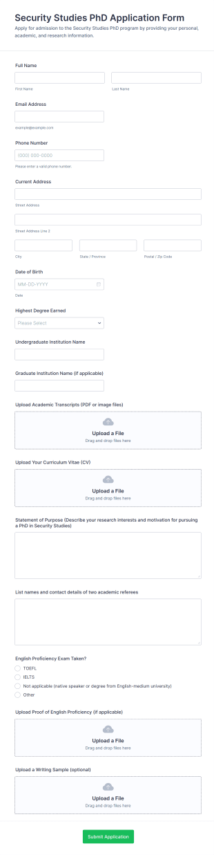 Security Studies PhD Application Form Template