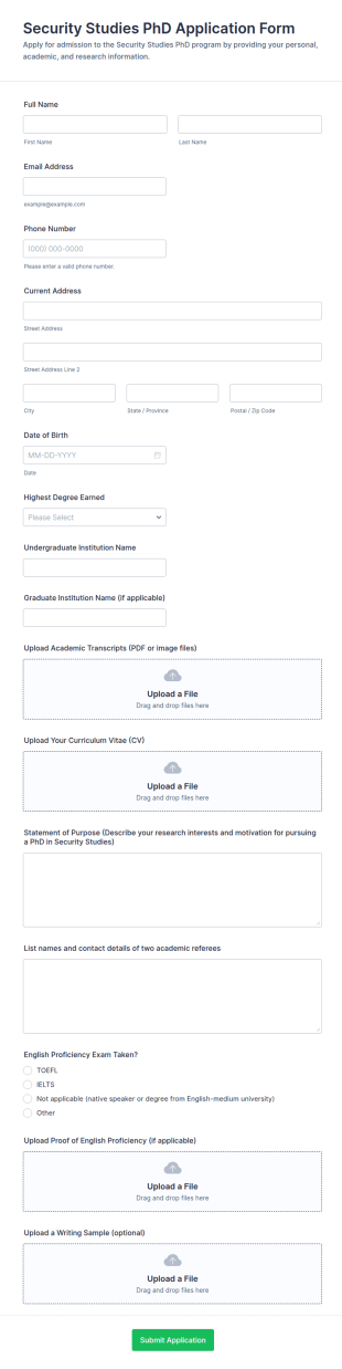 Security Studies PhD Application Form Template