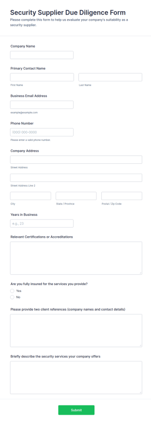 Security Supplier Due Diligence Form Template