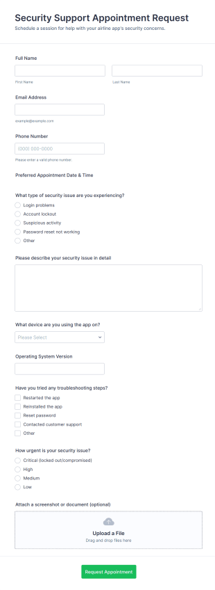 Security Support Appointment Request Form Template