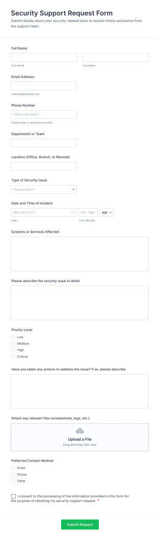 Security Support Request Form Template