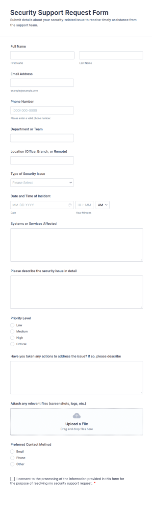 Security Support Request Form Template