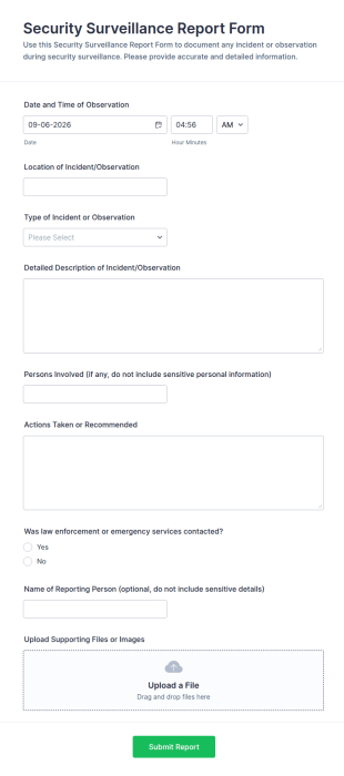 Security Surveillance Report Form Template