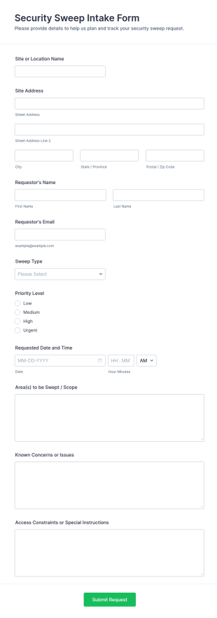 Security Sweep Intake Form Template