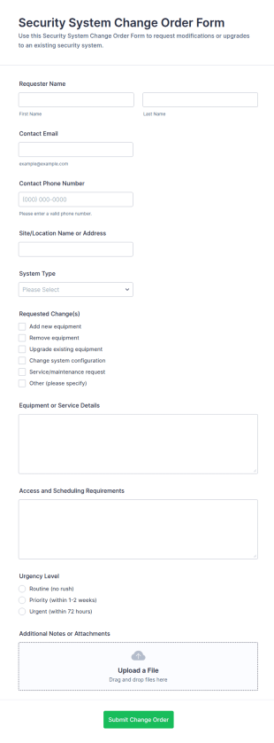 Security System Change Order Form Template
