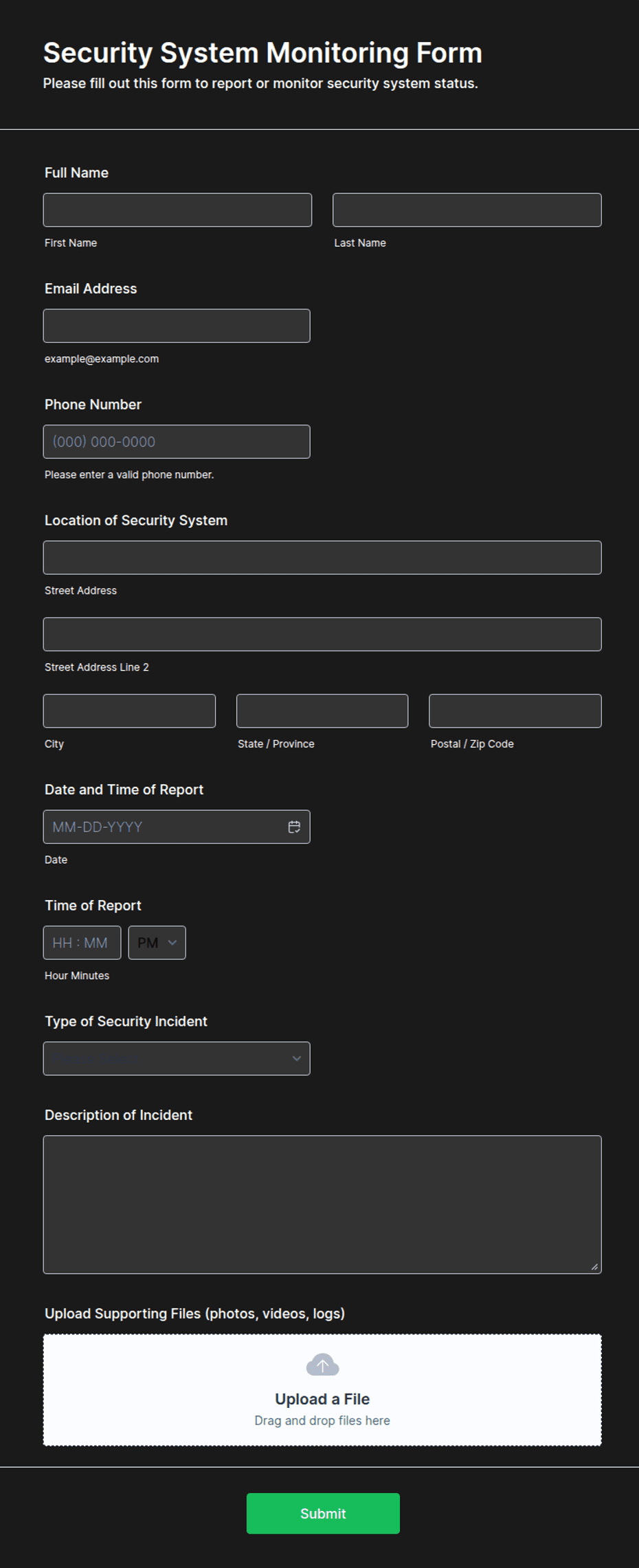 Sample Security Scan Form Security System Monitoring Form Template | Jotform