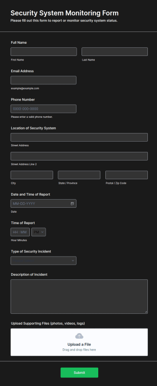Security System Monitoring Form Template