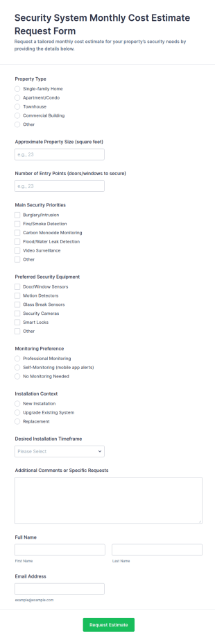 Security System Monthly Cost Estimate Request Form Template