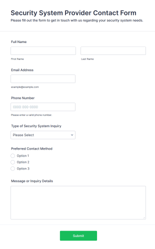 Security System Provider Contact Form Template