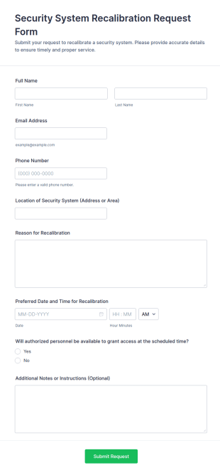 Security System Recalibration Request Form Template