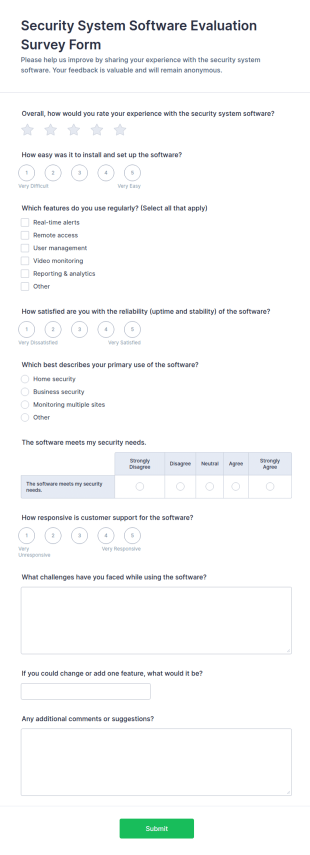 Security System Software Evaluation Survey Form Template