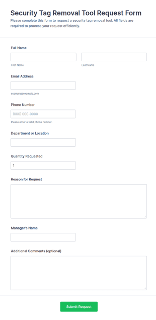 Security Tag Removal Tool Request Form Template