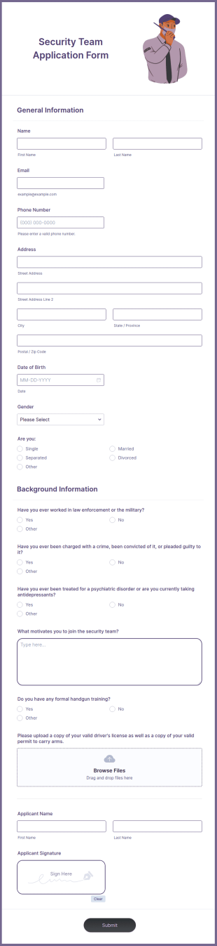 Security Team Application Form Template