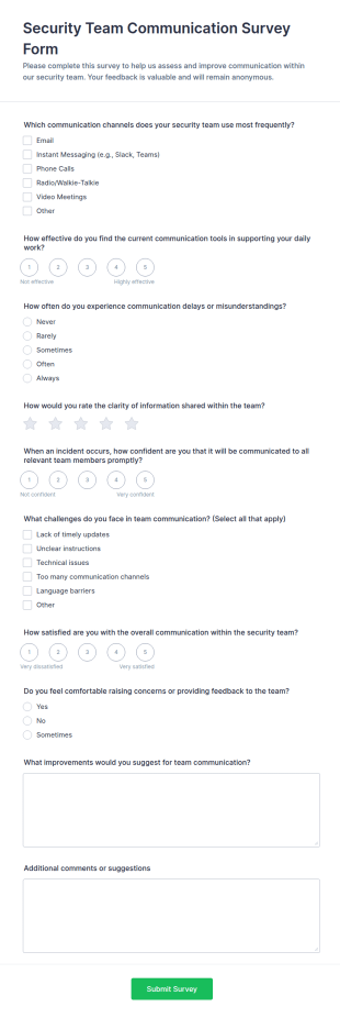 Security Team Communication Survey Form Template