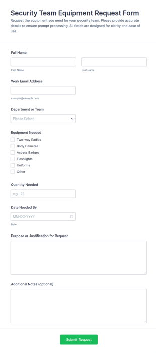 Security Team Equipment Request Form Template