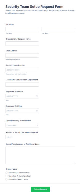 Security Team Setup Request Form Template
