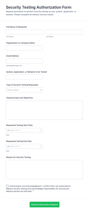 Security Testing Authorization Form Template
