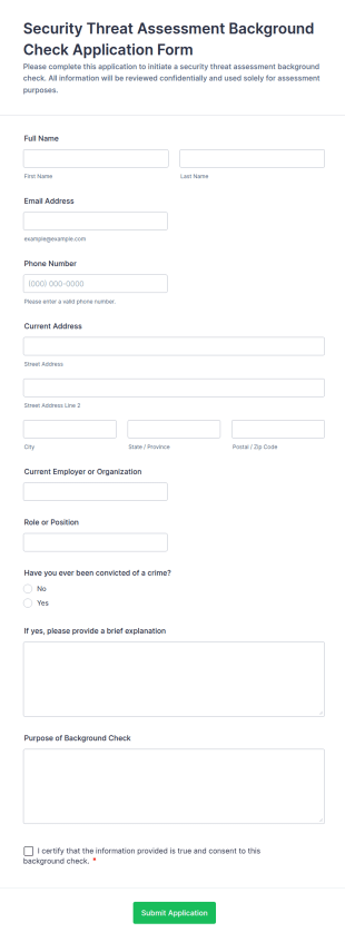 Security Threat Assessment Background Check Application Form Template