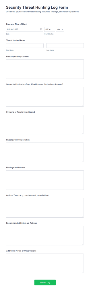 Security Threat Hunting Log Form Template