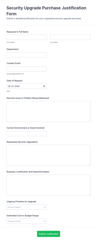 Security Upgrade Purchase Justification Form Template